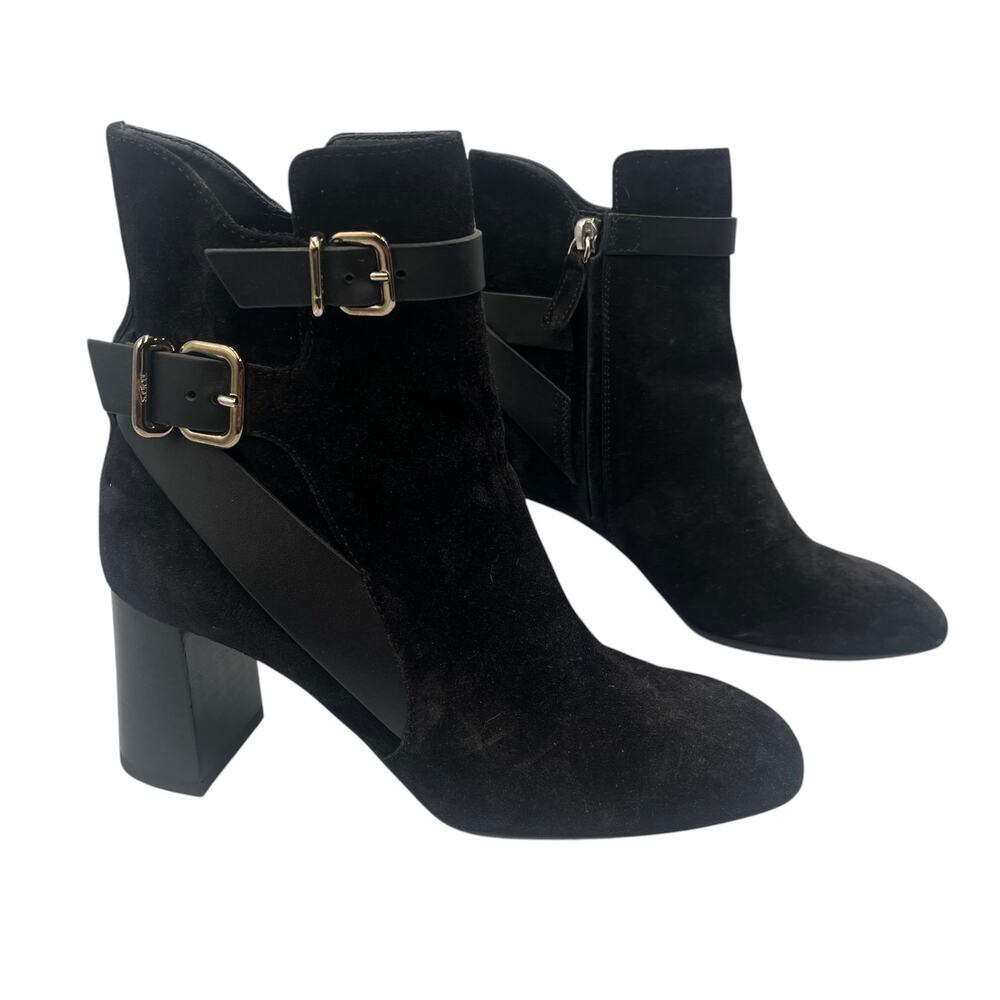 Tod's Block Heel Ankle Boots Booties Gomma T70 Tronchetto Fibbie Black Size 36